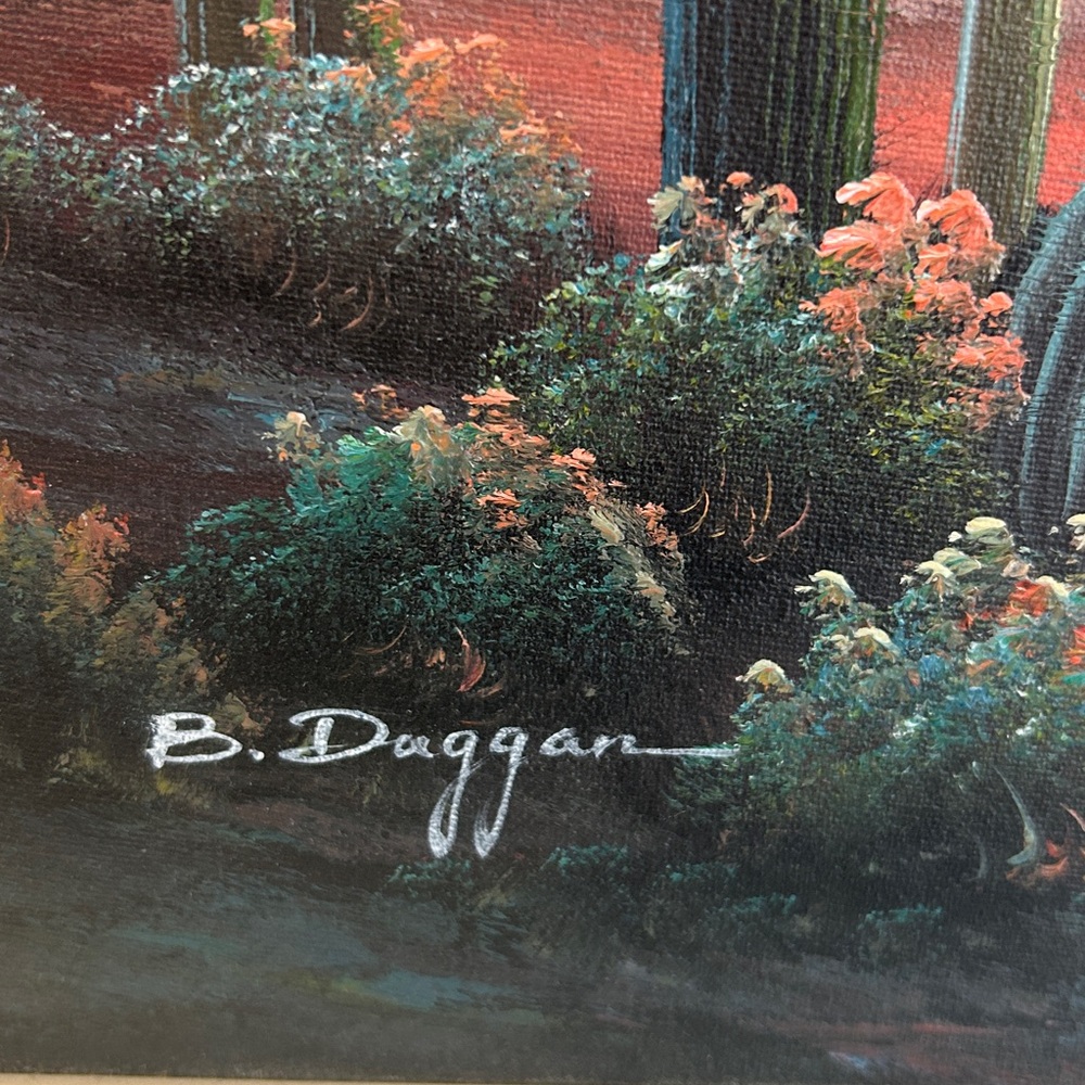 Vintage Bernard Duggan Desert Sunset Framed Oil Painting Early Works 1970’s - Picture 3 of 16